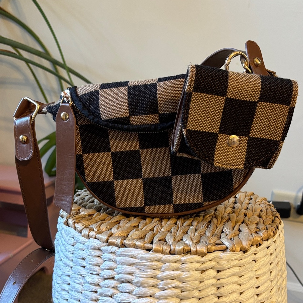 Checkered Brown and Black Women's Bag